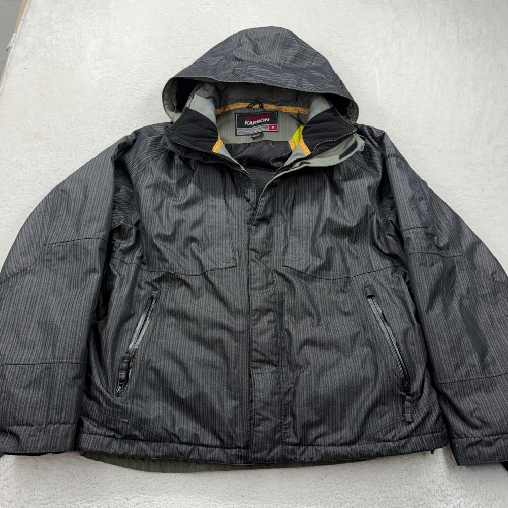 Karbon Mens K7507 Gray Textured Insulated Ski Jacket Hooded Thermolite Medium